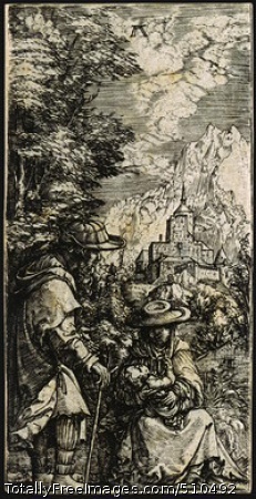 The Rest on the Flight into Egypt
c. 1515-19; engraving, sheet: 9.5 x 4.7 cm;
National Gallery of Art, Washington DC, USA