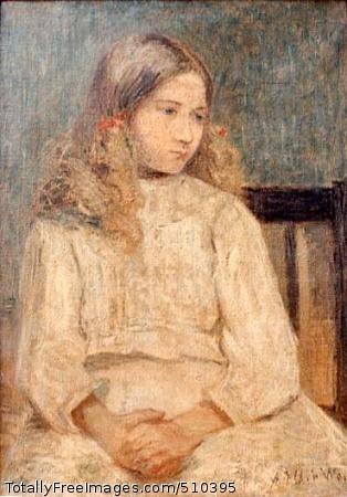 The Janitor's Daughter
Portrait of a girl seated with her hands folded in her lap. She wears a white dress and red ribbons in her blond hair.
Artist: Weir, Julian Alden, 1852-1919, painter.
Medium: Oil on canvas.
Smithsonian Control Number: IAP 02230064