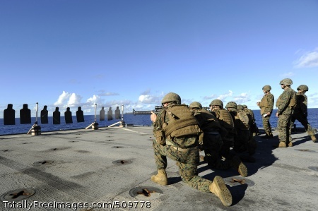 100915-N-8335D-249
PHILIPPINE SEA (Sept. 15, 2010) Marines from the 31st Marine Expeditionary Unit (31st MEU) embarked aboard the amphibious dock landing ship USS Harpers Ferry (LSD 49) practice shooting their M-14 carbines and M-16 rifles. Harpers Ferry, part of the permanently forward-deployed Essex Amphibious Ready Group (ARG), is on patrol in the western Pacific Ocean participating in Valiant Shield 2010, an integrated joint-training exercise designed to enhance interoperability between U.S. forces. (U.S. Navy photo by Mass Communication Specialist 1st Class Richard Doolin/Released)