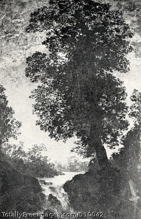 A Waterfall, Moonlight
View of a small waterfall in a stream highlighted by moonlight. A tall tree on the right is silhouetted against the sky by light from the moon, which is obscured from view by the tree.
Artist: Blakelock, Ralph Albert, 1847-1919, painter.
Medium: Oil on canvas.
Smithsonian Control Number: IAP 36120286