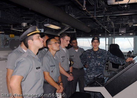 110429-N-ZI300-012
RIO DE JANEIRO (April 29, 2011) Ensign Ashley Sanford gives Brazilian Naval Academy cadets a tour aboard the guided-missile destroyer USS Nitze (DDG 94). Nitze is deployed to South America in support of the Atlantic phase of UNITAS 52. (U.S. Navy photo by Lt j.g. Matthew Comer/Released)