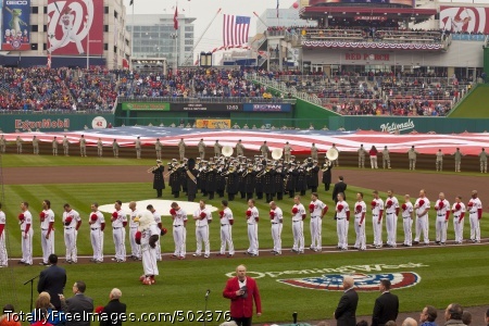 110331-N-0773H-049
WASHINGTON (March 31, 2011) The U.S. Navy Ceremonial Band performs 'The Star Spangled Banner' during opening day ceremonies at National's Park in Washington, D.C. (U.S. Navy photo by Chief Musician Stephen Hassay/Released) 