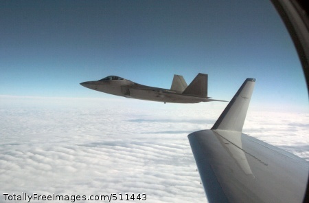 VER ALASKA - An F-22 fighter escorts Fencing 1220, a Gulfstream 4 simulating a hijacked airliner, over Alaska as part of Exercise VIGILANT EAGLE Aug. 8. VIGILANT EAGLE is a cooperative exercise involving the North American Aerospace Defense Command and the Russian Air Force. The exercise scenario creates a situation that requires both the Russian Air Force and NORAD to launch or divert fighter aircraft to investigate and follow a "hijacked" airliner. The exercise focuses on shadowing and the cooperative hand-off of the monitored aircraft between fighters of the participating nations.