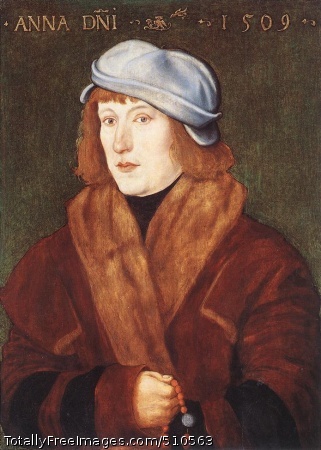 Portrait of a Young Man with a Rosary
Baldung Grien, Hans
1509;
Oil on panel, 51.4 x 36.8 cm;
Royal Collection, WindsorThe artist is one of the most original and creative figures of the
German Renaissance. Born in the village of Schwäbisch-Gmund in
south-west Germany, his family established close connections with
Strasbourg. It was here that Baldung worked for most of his life,
apart from four years in Nuremberg spent in
Dürer's
workshop
(1503-c. 1507) and five years in Freiburg-im-Bresgau (1512-17) where
he painted his masterpiece, The Coronation of the Virgin, for the high
altar of the Münster. Baldung was a prolific artist and his oeuvre
comprises numerous prints and designs for book illustrations and
stained-glass, as well as paintings and drawings. He was the most
individual of Dürer's assistants and his style and treatment of
colour are remarkably expressive. The range of subject matter in
Baldung's work matches his technical dexterity: religious and
mythological themes, in addition to a fascination for witches, are
vividly, almost shockingly, handled. In achieving this emphatic style,
Baldung was influenced by
Grünewald,
Cranach,
and artists of the
Danube school. It is clear that he was inspired by the spirit of the
Reformation and this encouraged an element of dualism in his work,
most evident during the 1520s. Strasbourg was sympathetic to Reformist
ideas and the artist himself was buried in the Protestant cemetery.Portrait of a Young Man with a Rosary is an early work; it is, in
fact, the first dated portrait in Baldung's oeuvre, painted on his
return to Strasbourg two years after
The Martyrdom of Saint Sebastian
(Nuremburg, Germanisches Nationalmuseum). The style, combining
linearity with a perfectly controlled understanding of the liquidity
of paint, is clearly dependent upon Dürer, especially his portraits
including that of Burkhard von Speyer in the Royal Collection, painted
while Dürer was in Venice from 1506 to 1507. However, the
liveliness of the almost quixotic characterisation is typical of
Baldung. At the upper edge in the centre, as part of the signature, is
an image of an owl attacking a bird on a branch, which perhaps
symbolises the conflict between good and evil or day and night. This
piece of symbolism should perhaps be seen in the context of the rosary
held by the sitter.The painting was part of the collection of Italian, German and early
Netherlandish pictures formed by Prince Ludwig Kraft Ernst von
Oettingen Wallerstein (1791-1870), which Prince Albert accepted as
surety for a financial loan in 1847. The collection was put on display
in Kensington Palace in 1848 in order to encourage a buyer, but this
ploy failed and so the pictures came into the possession of Prince
Albert. In 1863 Queen Victoria presented twenty-five of the best
paintings to the National Gallery, London, in memory of the Prince
Consort and in accordance with his wishes. Like several other
paintings in the Oettingen Wallerstein collection,
Portrait of a Young Man with a Rosary
previously belonged to Count Joseph von Rechberg
(1769-1833).