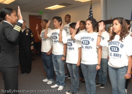 101013-N-4928B-002
LOS ANGELES (Oct. 13, 2010) Cmdr. Michelle D. Carter, executive officer of Navy Recruiting District Los Angeles, administers the Oath of Enlistment to future sailors from the district. The swear-in ceremony was part of the Navy Recruiting District Los Angeles observance of the Navy's 235th birthday. (U.S. Navy photo by Chief Mass Communication Specialist Anthony Briggs Jr./Released)