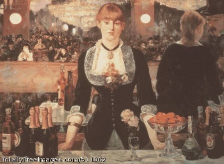 Le Bar aux Folies-Bergère
1881-82; Courtauld Institute Galleries, LondonThis sparkling portrayal shows extensive use of
peinture claire,
a technique Manet himself evolved.