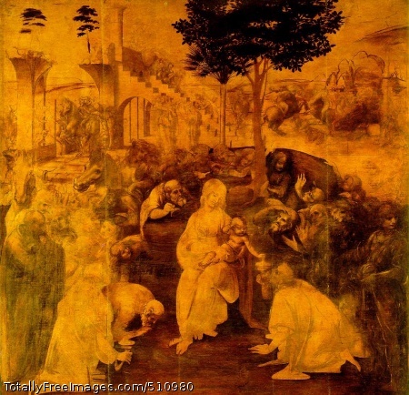 The Adoration of the Magi
1481-82 (200 Kb);
Yellow ochre and brown ink on panel, 246 x 243 cm (8 x 8 ft);
Uffizi, Florence