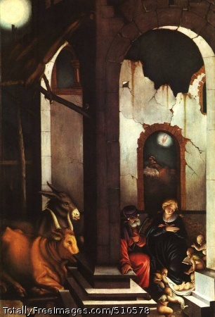 Nativity / The Birth of Jesus
1520; Pine panel, 105.5 x 70.4 cm; Alte Pinakothek, MunichAn idyllic representation of the frequently painted subject from one
of the most peculiar German Renaissance artists.