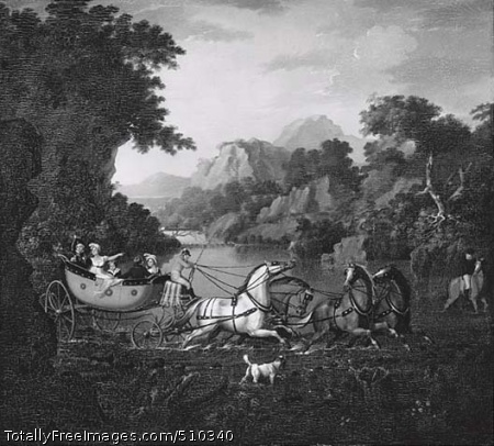 Coach Fording a Stream
A coach driven by a team of four horses makes its way across a stream. A couple and their three children are seated in the coach. In the foreground, a small dog cross the stream along side the coach. A figure on horseback crosses the stream ahead of the coach. The stream flows into the background where there are mountains and trees.
Artist: Stuart, Jane, 1812-1888, painter. (attributed to)
Medium: Oil on canvas.
Smithsonian Control Number: IAP 06910431