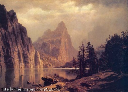 Merced River, Yosemite Valley
View looking across the Merced River framed against a background of massive peaks in the Yosemite Valley. In the foreground, horses graze along the hillside that slopes down toward the riverbank, and tiny figures look out at the scenery from a jagged outcropping along the shore. Out in the river there are two figures in rowboat, while two other figures in a rowboat push off from shore.
Medium: Oil on canvas.
Smithsonian Control Number: IAP 36120283
