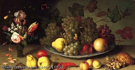 Still Life with Fruits and Flowers
late 1620s;
Oil on panel, 41.3 x 74.9 cm;
The Norton Simon Museum, Pasadena, CA USA