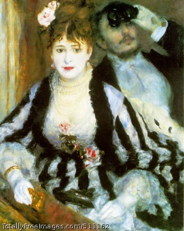 La loge (The Theater Box)
Renoir, Pierre-Auguste
1874 (160 Kb); Oil on canvas, 80 x 63.5 cm (31 1/2 x 25");
Courtauld Institute Galleries, University of LondonThis masterpiece, painted when Renoir was thirty-three and shown in
the first Impressionist exhibition of 1874, can be regarded simply
as a glimpse of contemporary life but is in a sense portraiture also.
Renoir's brother Edmond posed for the man, the girl was a well-known
Montmartre model nicknamed `Nini gueule en raie'.Renoir had already been working in close accord with
Monet
at La Grenouillère but in this instance made no special effort at
Impressionist innovation, such as might convey the impression of a
theatre by the treatment of light. Nor did he have any scruple
about using black, on which Impressionist theory frowned,
deriving its utmost density from Edmond's evening dress and opera-glasses
and Nini's righly stripped attire.
All his appreciation of feminine charm of feature appears in the eyes,
the mobile mouth and delicate skin of his female model contrasted with
the countenance of Edmond in shadow. In spite of the beauty and
luxurious character of the painting it found no buyer and Renoir
by his own account was only too glad to dispose of it to the dealer
known as
le père Martin
for 425 francs. He was adamant
in not taking less as this was the exact amount needed to pay rent
due and he had no other resource. But Nini of
La Loge
was the first of the long series of portraits that Renoir was able to
invest with an inimitable charm.