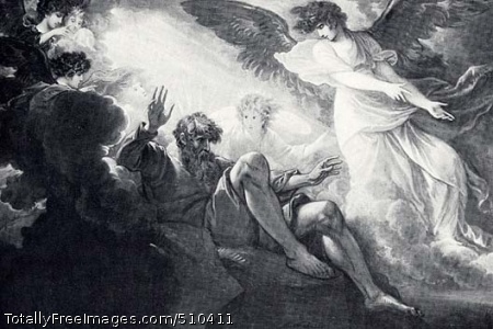 Moses Shown the Promised Land
Moses, reclining amid the clouds and angels at the top of Mount Pisgah, looks down, following a stream of light that breaks through the clouds overhead. Nearby a winged angel floating on a cloud directs his attention down to the Promised Land.
Artist: West, Benjamin, 1738-1820, painter.
Medium: Oil on canvas.
Smithsonian Control Number: IAP 36121148