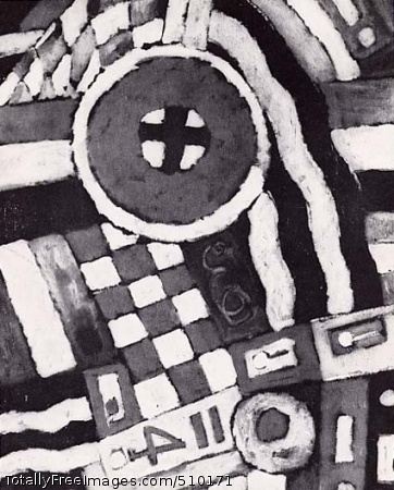 Berlin Abstraction
Abstract painting from the artist's "German officer portrait" series features the colors of the German flag and emblems of German military uniforms, including checkered patterns in blue and red, a black cross in a red circle, the number 4, blue and white stripes, and black and yellow stripes.
Artist: Hartley, Marsden, 1877-1943, painter.
Medium: Oil on canvas.
Smithsonian Control Number: IAP 08260392