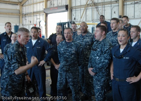 101014-N-8593M-058
KEY WEST, Fla. (Oct. 13, 2010) Master Chief Petty Officer of the Navy (MCPON) Rick West leads Sailors at Fleet Readiness Center Southeast Detachment Key West in a 'HOOYAH' during his tour of Naval Air Station Key West. (U.S. Navy photo by Mass Communication Specialist 3rd Class Michael K. McNabb/Released) 