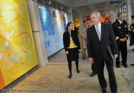 101104-N-7676W-139
NEW YORK (Nov. 4, 2010) Secretary of the Navy Ray Mabus, checks out the artwork of Ioana Urma, left, during the opening of a new community learning and discovery center The center is co-sponsored by the Office of Naval Research (ONR) and Iridescent, a nonprofit educational organization, in the Hunts Point section of the Bronx, N.Y. Increasing the science, technology, engineering and mathematics, or STEM, educational pipeline is a priority for the Navy and ONR. The festival included interactive exhibits, science experiments and design challenges for families. The festival included interactive exhibits, science experiments and design challenges for families. (U.S. Navy photo by John F. Williams/Released)