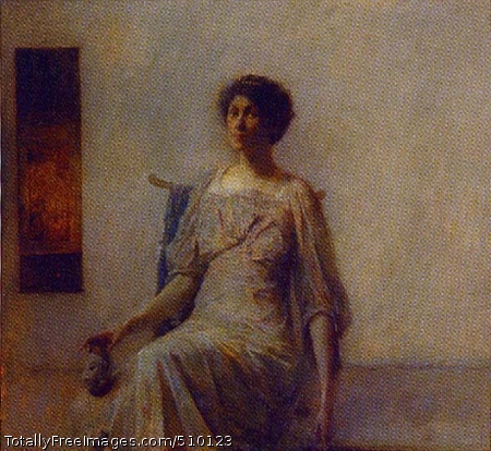 Lady with a Mask
Interior scene depicting a seated female figure holding an Asian mask in her right hand. In the background there is a long narrow tapestry hanging on the wall.
Artist: Dewing, Thomas Wilmer, 1851-1938, painter.
Medium: Oil on canvas.
Smithsonian Control Number: IAP 08260262