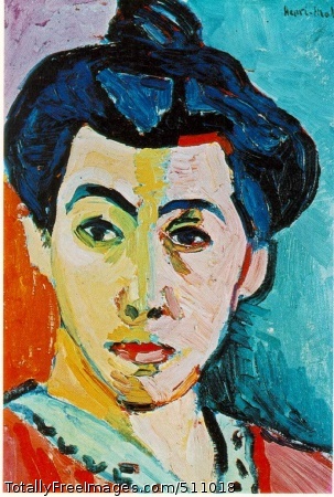 Green Stripe (Madame Matisse)
Matisse, Henri
1905 (165 Kb); Oil and tempera on canvas, 40.5 x 32.5 cm (15 7/8 x 12 7/8 in);
Royal Museum of Fine Arts, CopenhagenIn his green stripe portrait of his wife, he has used color alone to
describe the image. Her oval face is bisected with a slash of green and
her coiffure, purpled and top-knotted, juts against a frame of three
jostling colors. Her right side repeats the vividness of the intrusive
green; on her left, the mauve and orange echo the colors of her dress.
This is Matisse's version of the dress, his creative essay in harmony.Matisse painted this unusual portrait of his wife in 1905. The green stripe
down the center of Amélie Matisse's face acts as an artificial shadow line
and divides the face in the conventional portraiture style, with a light
and a dark side, Matisse divides the face chromatically, with a cool and
warm side. The natural light is translated directly into colors and the
highly visible brush strokes add to the sense of artistic drama.