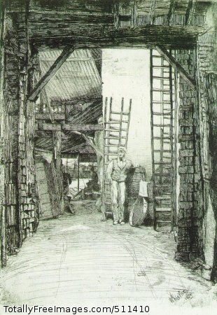 The Lime-burner
1859;
Etching and drypoint printed in black ink on cream laid paper with
watermark of bricked arch in shield surrounded by stylized foliage,
Plate: 25.1 x 17.6 cm