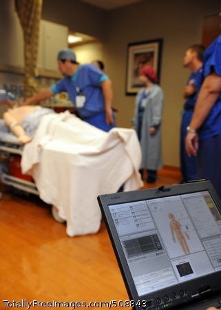 101013-N-7214P-036
SAN DIEGO (Oct. 13, 2010) A laptop is used to control a training mannequin's vital signs during a mock code blue drill at the pain management clinic at Naval Medical Center San Diego. Mannequins offer health care providers the opportunity to practice using simulated patients and sophisticated technology. (U.S. Navy Photo by Mass Communication Specialist 1st Class Anastasia Puscian/Released)