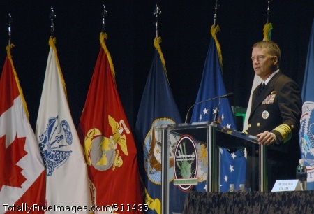 COLORADO SPRINGS, Colo. - Navy Adm. James Winnefeld, North American Aerospace Defense Command and U.S. Northern Command commander, outlines the commands' eight focus areas during a speech at the National Symposium on Homeland Security and Defense at the Broadmoor Hotel Oct. 29. The symposium brings together military, government and industrial partners to talk about security and defense threats to the U.S.