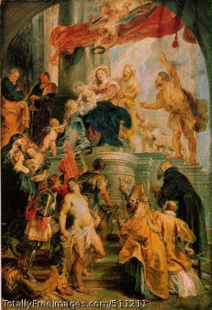 Virgin and Child enthroned with saints
c. 1627-8 (250 Kb); Sketch for a large altar painting;
Oil on wood, 80.2 x 55.5 cm (31 1/2 x 21 3/4 in);
Gemaldegalerie, Staatliche Museen, Berlin