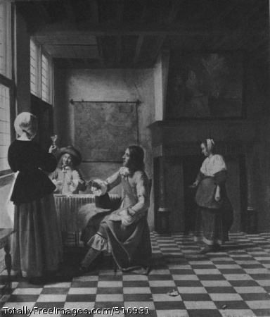An Interior, with a Woman Drinking with Two Men, and Maidservant
Oil on canvas; London National Gallery