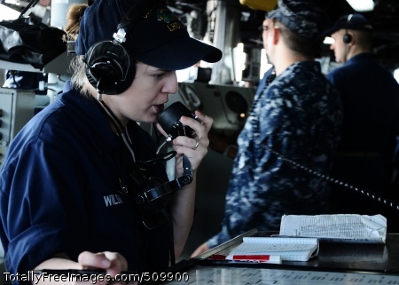 100913-N-7508R-011
ATLANTIC OCEAN (Sept. 13, 2010) Boatswain's Mate Seaman Alycia Wilson, from Dothan, Ala., relays messages through the sound-powered phone on the bridge of the multi-purpose amphibious assault ship USS Bataan (LHD 5) during sea and anchor detail. Bataan is underway conducting portions of a basic-training phase, including an aviation certification that will allow the ship to land and recover aircraft. (U.S. Navy photo by Mass Communication Specialist 2nd Class Julio Rivera/Released)