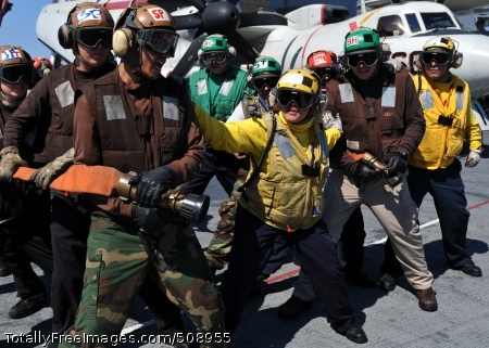 101009-N-3374C-048
ATLANTIC OCEAN (Oct. 9, 2010) Sailors prepare to extinguish a fire during a mass casualty drill on the flight deck of the aircraft carrier USS George H.W. Bush (CVN 77). George H.W. Bush is conducting training operations in the Atlantic Ocean. (U.S. Navy photo by Mass Communication Specialist 3rd Class Tony Curtis/Released) 