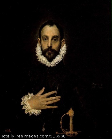 The Knight with His Hand on His Breast
(60 Kb); Oil on canvas, 81 x 66 cm (31 7/8 x 26");
Museo del Prado, Madrid
