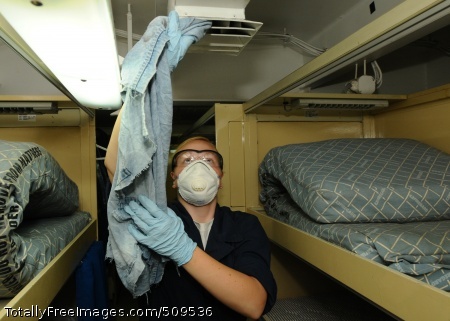 100922-N-1092P-025
ARABIAN SEA (Sept. 22, 2010) Seaman Amanda Carlton cleans the air-conditioning vents in a berthing compartment aboard the Nimitz-class aircraft carrier USS Harry S. Truman (CVN 75). The Truman Carrier Strike Group is deployed supporting maritime security operations and theater security cooperation efforts in the U.S. 5th Fleet area of responsibility. (U.S. Navy photo by Mass Communication Specialist 3rd Class Stuart Phillips/Released)