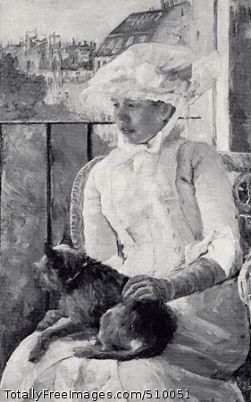 Young Girl at a Window
A female figure dressed in white is seated on a balcony, with the skyline of a town visible in the background. Seated on her lap is a small dog.
Artist: Cassatt, Mary, 1844-1926, painter.
Medium: Oil on canvas.
Smithsonian Control Number: IAP 08260240