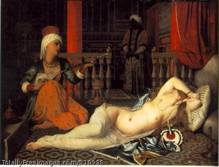 Odalisque with a Slave
1840 (130 Kb); Oil on canvas mounted on panel, 29 3/8 x 39 3/8 in;
Fogg Art Museum, Harvard University, Cambridge, Massachusetts