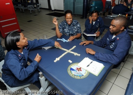 100926-N-6632S-130
ATLANTIC OCEAN (Sept. 26, 2010) Sailors assigned to the aircraft carrier USS George H.W. Bush (CVN 77) play a game of dominos in the ship's galley. George H.W. Bush is conducting training in the Atlantic Ocean. (U.S. Navy photo by Mass Communication Specialist Seaman Kevin J. Steinberg/Released)