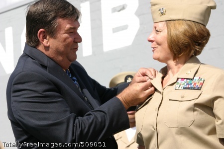 101005-N-2888Q-004
WILLIAMSBURG, Va. (Oct. 5, 2010) Rear Adm. Patricia E. Wolfe, right, commander of Navy Expeditionary Logistics Support Group, is pinned with her second star by her husband, Robert Wolfe, at a ceremony at Naval Weapons Station Yorktown, Cheatham Annex. (U.S. Navy photo by Chief Mass Communication Specialist Lucy M. Quinn/Released) 