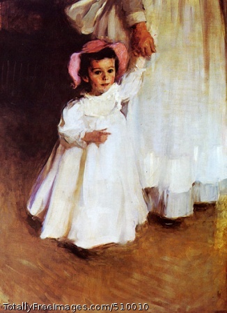 Ernesta (Child with Nurse)
Artist: Beaux, Cecilia, 1855-1942, painter.
Portrait of Cecilia Beaux's niece and favorite model, Ernesta Drinker (b. 1892), at about age two, wearing a white dress and a pink hat. Her nurse Mattie stands beside her, holding her left hand. Only Mattie's right hand and her skirts are visible in the painting.
Medium: Oil on canvas.
Smithsonian Control Number: IAP 36120859 