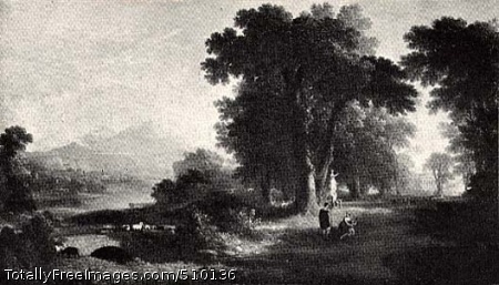 The Morning of Life
A landscape featuring an arched stone bridge over a river on the left, and on the right a small group of figures standing in a clearing of a wooded area, Just beyond is a white stone statue of a female, with more figures clustered around her, and in the distance the columned white portico of a house visible amid the trees.
Artist: Durand, Asher B., 1796-1886, painter.
Medium: Oil on canvas.
Smithsonian Control Number: IAP 36270240