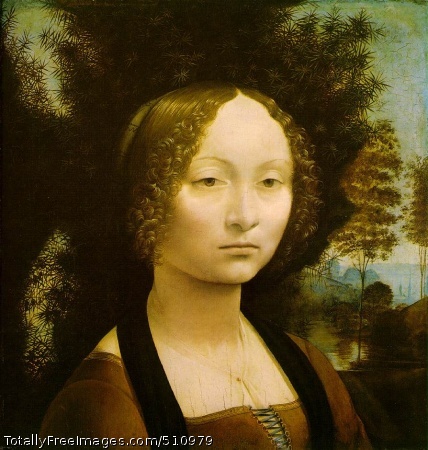 Ginevra de' Benci
c. 1474 (150 Kb); Oil on wood, 38.2 x 36.7 cm (15 1/8 x 14 1/2 in);
National Gallery of Art, Washington, DC