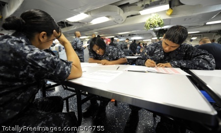 100916-N-4135M-021
ARABIAN SEA (Sept. 16, 2010) Sailors take the E-4 Navy-wide Advancement Exam on the aft mess decks aboard the aircraft carrier USS Harry S. Truman (CVN 75). The Harry S. Truman Carrier Strike Group is deployed supporting maritime security operations and theater security cooperation efforts in the U.S. 5th Fleet area of responsibility. (U.S. Navy photo by Mass Communication Specialist 3rd Class Zachary D. Montgomery/Released) 